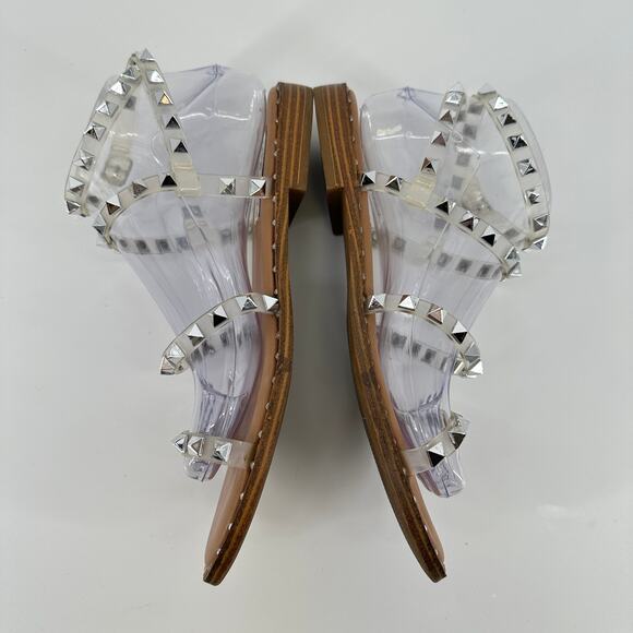 Steve Madden Travel Strappy Gladiator Studded Clear Silver Sandal Womens 8M - Picture 4 of 10